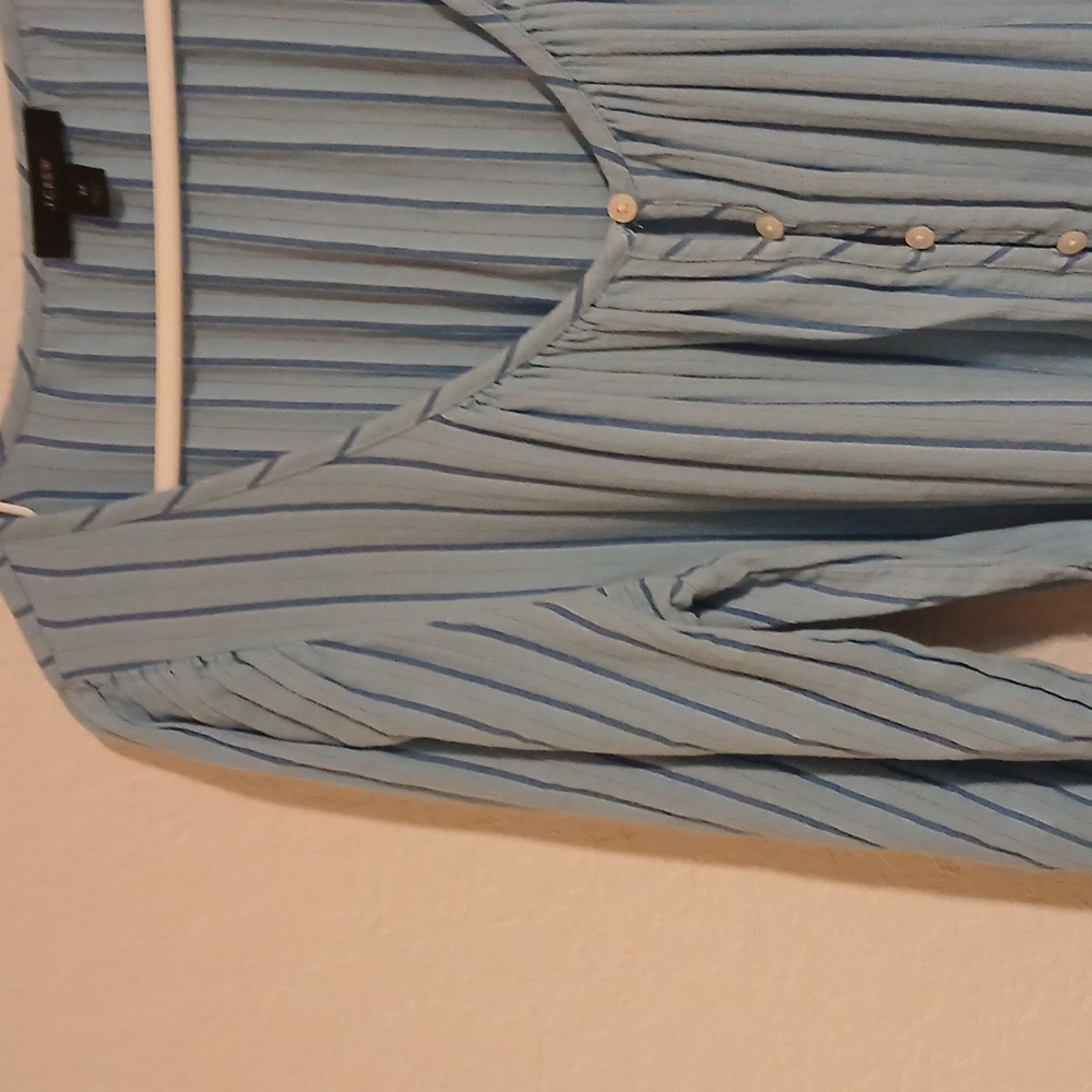 ​J.Crew Blue & White Striped Tie-Waist Shirt Dress - Size M 3/4 Sleeves - Picture 6 of 10